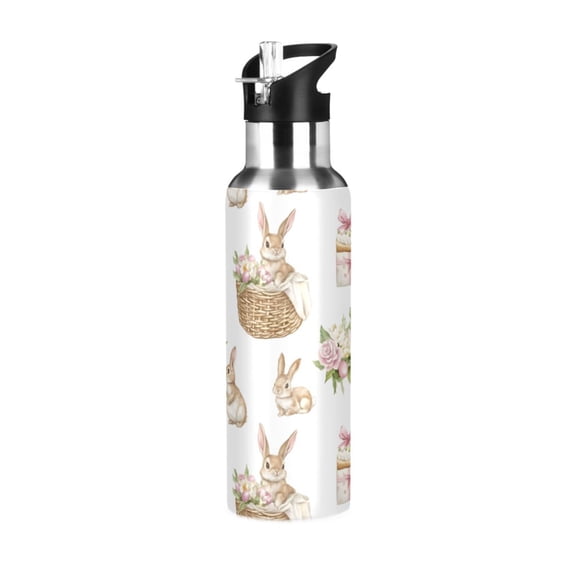 ALAZA Easter Rabbit Water Bottle Insulated Flask Stainless Steel Straw Lid 20 oz