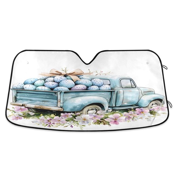 ALAZA Easter Truck Egg Windshield Sun Shade Car Foldable Sun Visor Block UV Rays Protector 53"x23.5"