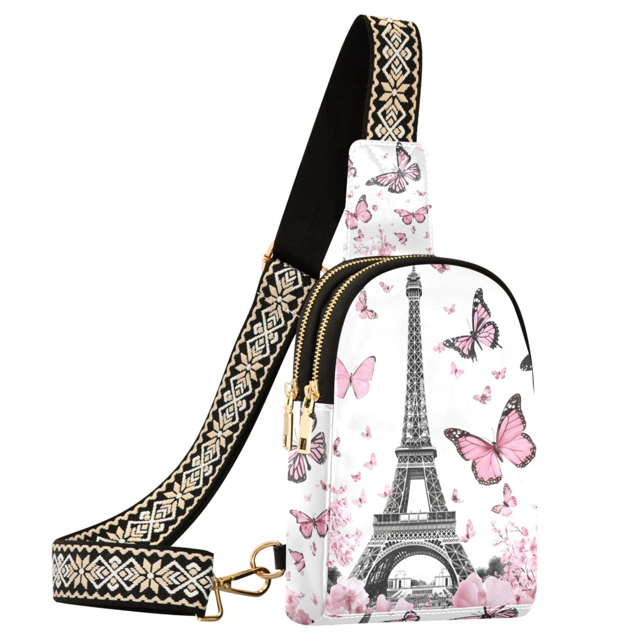ALAZA Eiffel Tower Butterflies Sling Bag for Women Men Waterproof Crossbody Chest Bags