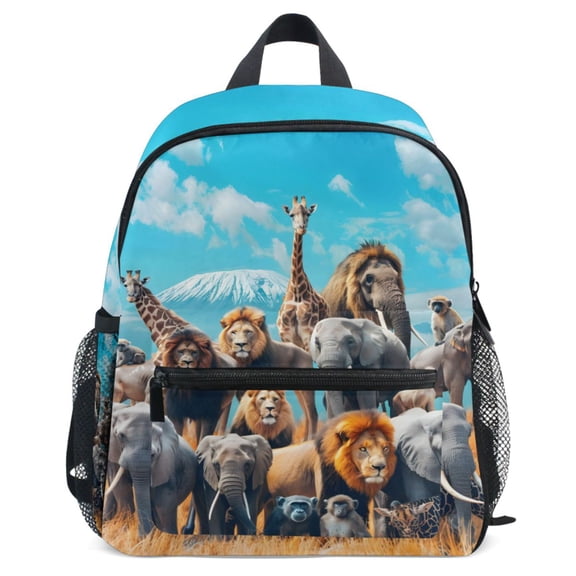ALAZA Elephant Lion Giraffe Pattern School Backpack Student Bookbag Mini Bag