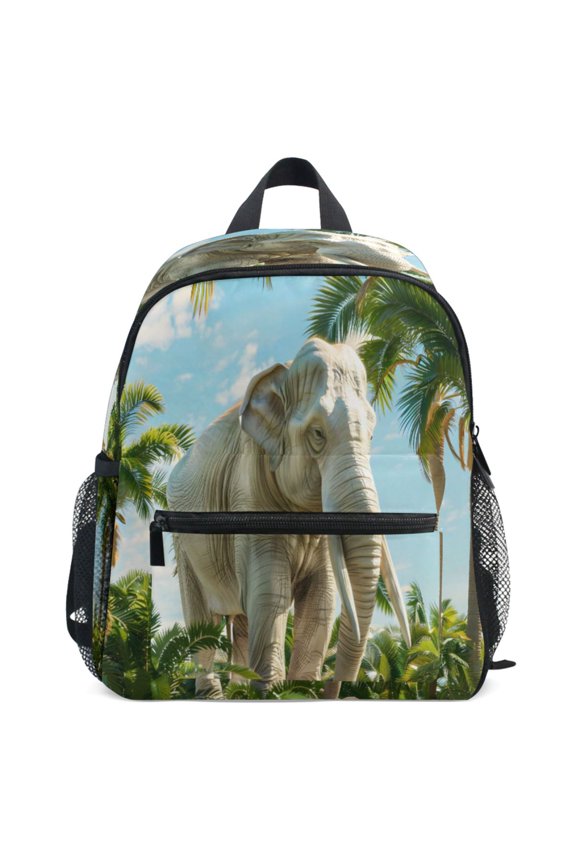 Elephant in Hawaii Palm Tree Pattern School Backpack Student Bookbag Mini Bag