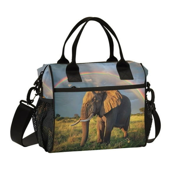 ALAZA Elephant with Rainbow Sky Insulated Lunch Bag Reusable Tote Box Adjustable Shoulder Strap for Work Picnic