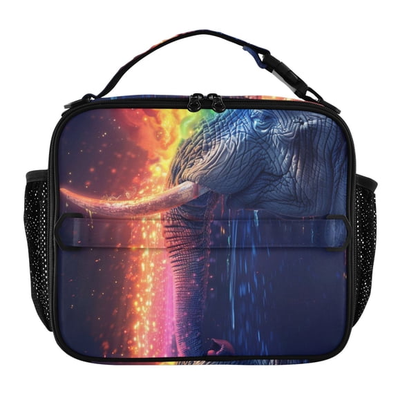 ALAZA Elephant with Rainbow Waterfall Lunch Box Insulated Lunch Bag Cooler Tote with Shoulder Strap