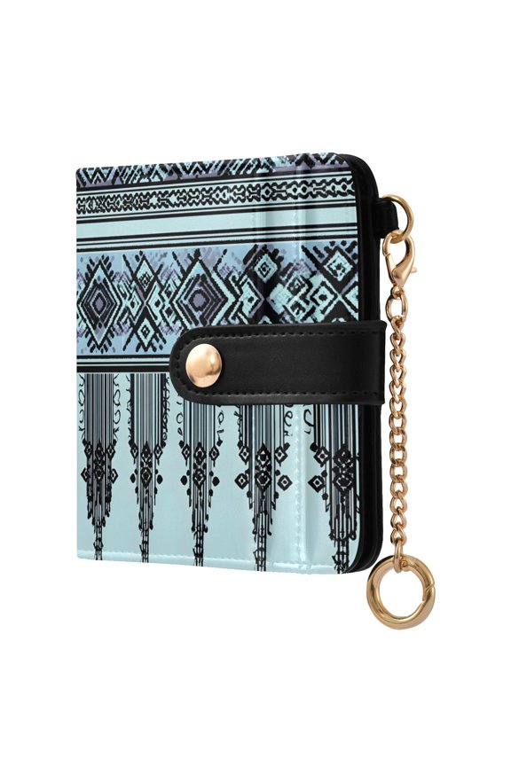 Ethic Aztec Pattern RFID Blocking Bifold Wallet Women Compact Card Holder with ID Window Zipper Coin Pocket