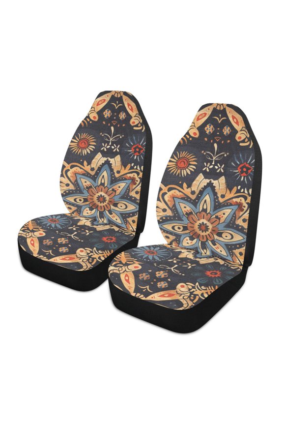 Ethnic Bohemian Mandala Paisley Car Seat Covers 2 PCs Universal Auto Front Seats Interior Protector