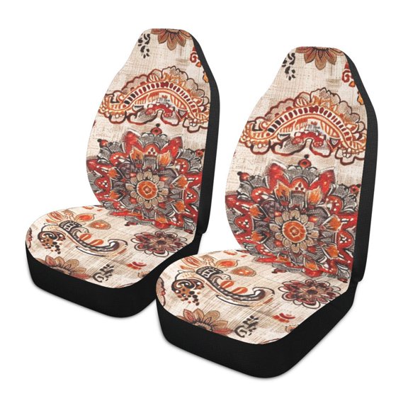 ALAZA Ethnic Bohemian Mandala Paisley Rustic Car Seat Covers 2 PCs Universal Auto Front Seats Interior Protector