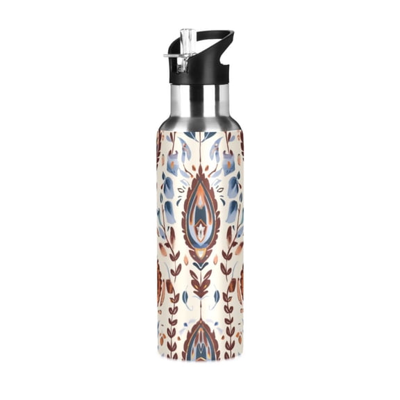 ALAZA Ethnic Boho Totem Pattern Water Bottle Insulated Flask Stainless Steel Straw Lid 20 oz