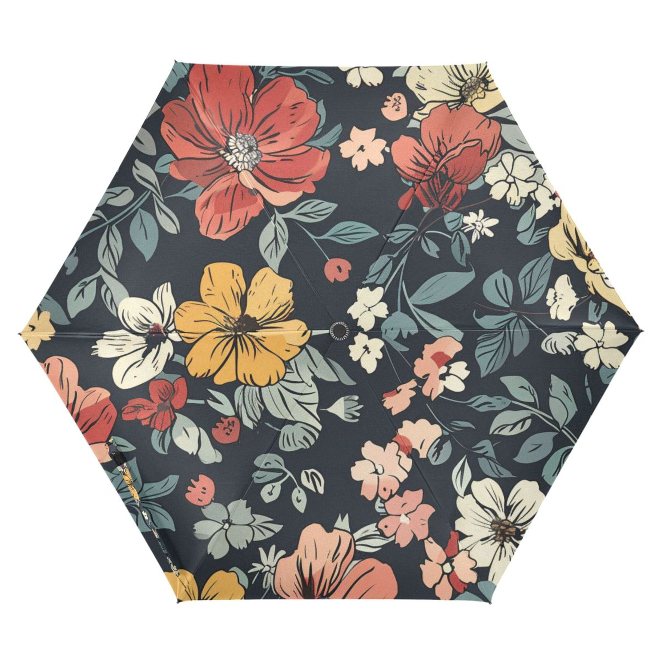 ALAZA Ethnic Flowers Paint UPF 50+ Compact Folding Umbrella for Rain Travel Umbrella Packable