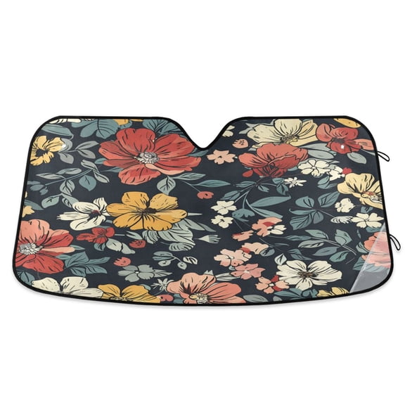 ALAZA Ethnic Flowers Paint Windshield Sun Shade Car Foldable Sun Visor Block UV Rays Protector 53"x23.5"