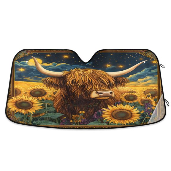 ALAZA Ethnic Highland Cattle Windshield Sun Shade Car Foldable Sun Visor Block UV Rays Protector 55"x27.6"