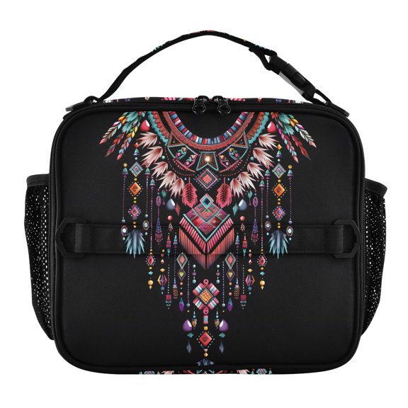 ALAZA Ethnic Oriental Necklace Lunch Box Insulated Lunch Bag Cooler Tote with Shoulder Strap