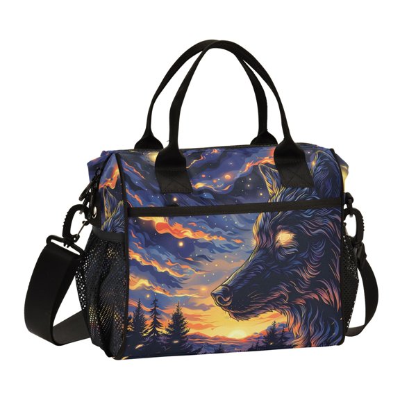 ALAZA Evening Wolf Insulated Lunch Bag Reusable Tote Box Adjustable Shoulder Strap for Work Picnic
