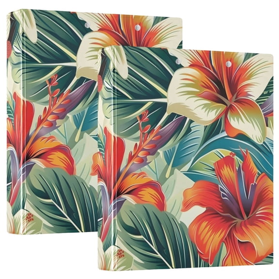 ALAZA Exotic Elegant Flowers Hardcover 3 Ring Binder 1.5" Round Rings Interior Pockets Binders Organizer 2 Pack