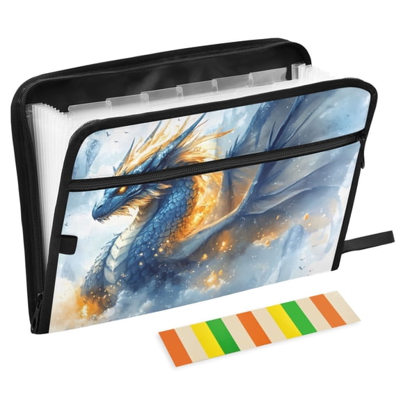 ALAZA Expanding File Folder 13 Pockets Accordion Document Organizer with Zipper A4 Letter Size, Art Dragon