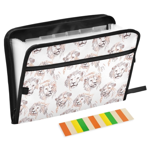 ALAZA Expanding File Folder 13 Pockets Accordion Document Organizer with Zipper A4 Letter Size, Art Lions