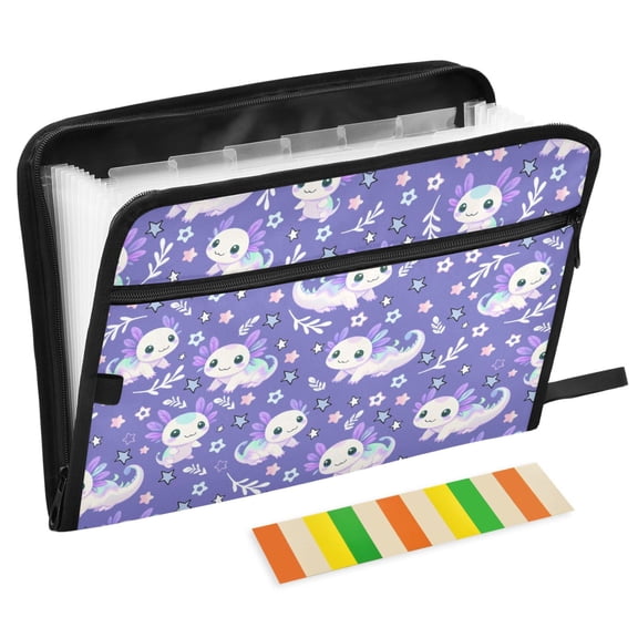 ALAZA Expanding File Folder 13 Pockets Accordion Document Organizer with Zipper A4 Letter Size, Axolotl Galaxy