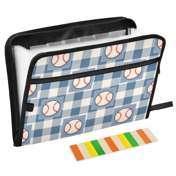 ALAZA Expanding File Folder 13 Pockets Accordion Document Organizer with Zipper A4 Letter Size, Baseball Checkered
