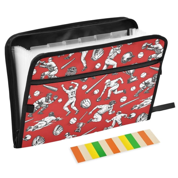 ALAZA Expanding File Folder 13 Pockets Accordion Document Organizer with Zipper A4 Letter Size, Baseball Player