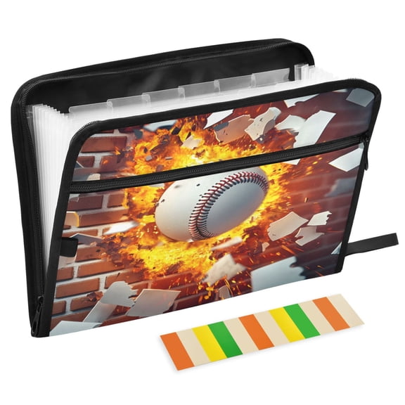 ALAZA Expanding File Folder 13 Pockets Accordion Document Organizer with Zipper A4 Letter Size, Baseball Wall Fire