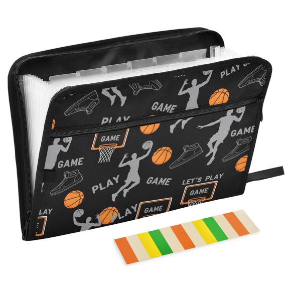 ALAZA Expanding File Folder 13 Pockets Accordion Document Organizer with Zipper A4 Letter Size, Basketball Player