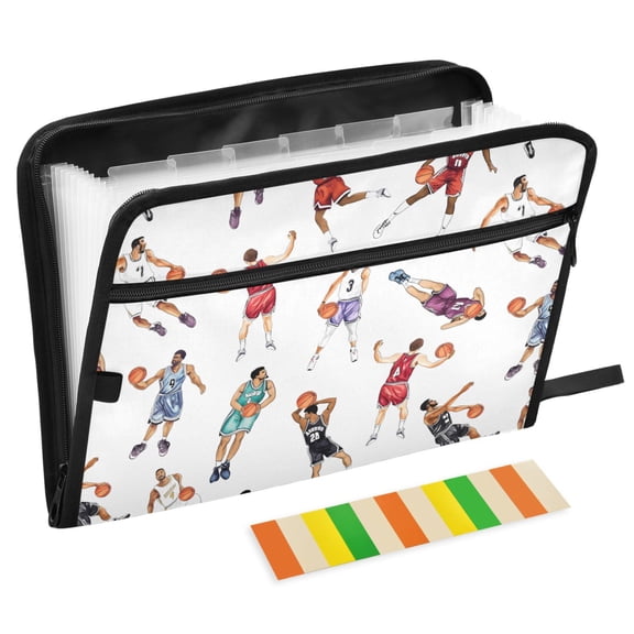 ALAZA Expanding File Folder 13 Pockets Accordion Document Organizer with Zipper A4 Letter Size, Basketball Player