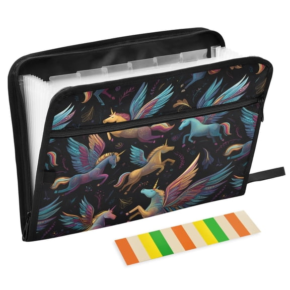 ALAZA Expanding File Folder 13 Pockets Accordion Document Organizer with Zipper A4 Letter Size, Beautiful Unicorns Magic