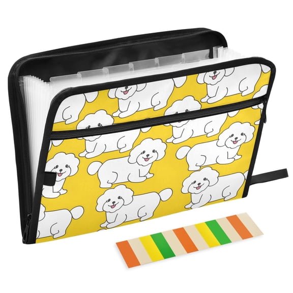 ALAZA Expanding File Folder 13 Pockets Accordion Document Organizer with Zipper A4 Letter Size, Bichon Cartoon Dogs