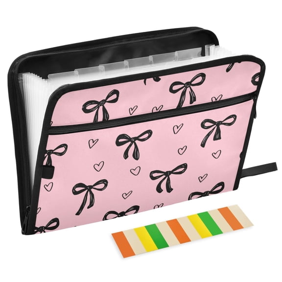 ALAZA Expanding File Folder 13 Pockets Accordion Document Organizer with Zipper A4 Letter Size, Black Bow Heart