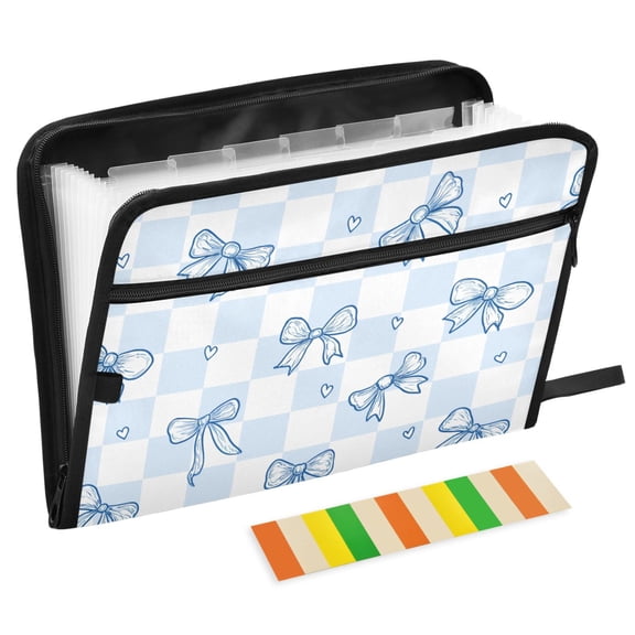 ALAZA Expanding File Folder 13 Pockets Accordion Document Organizer with Zipper A4 Letter Size, Blue Bow Checkered