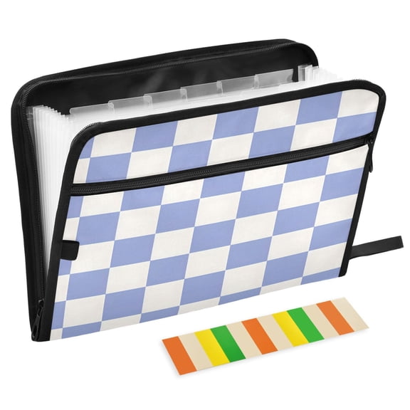 ALAZA Expanding File Folder 13 Pockets Accordion Document Organizer with Zipper A4 Letter Size, Blue Checkered Grid Pattern