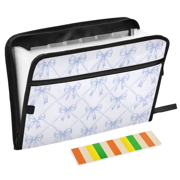 ALAZA Expanding File Folder 13 Pockets Accordion Document Organizer with Zipper A4 Letter Size, Bows Checkered Blue
