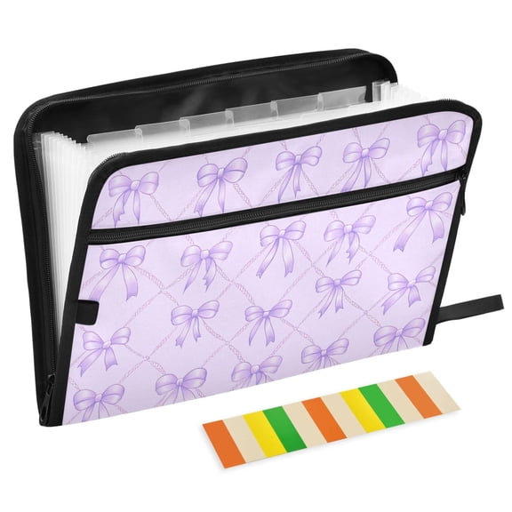 ALAZA Expanding File Folder 13 Pockets Accordion Document Organizer with Zipper A4 Letter Size, Bows Checkered Purple
