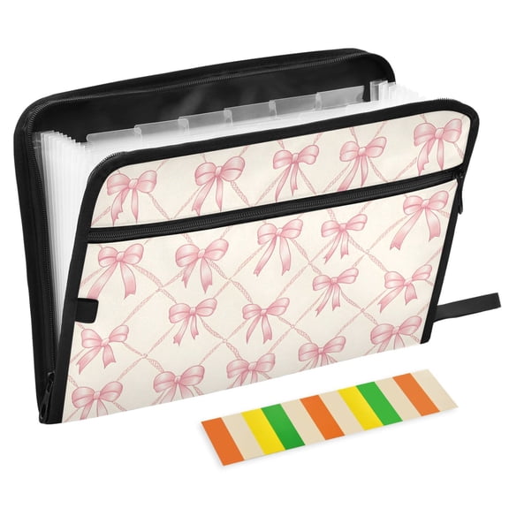 ALAZA Expanding File Folder 13 Pockets Accordion Document Organizer with Zipper A4 Letter Size, Bows Checkered