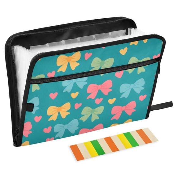 ALAZA Expanding File Folder 13 Pockets Accordion Document Organizer with Zipper A4 Letter Size, Bows Heart