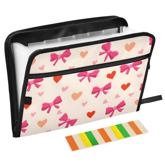 ALAZA Expanding File Folder 13 Pockets Accordion Document Organizer with Zipper A4 Letter Size, Bows and Hearts