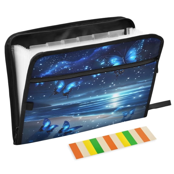 ALAZA Expanding File Folder 13 Pockets Accordion Document Organizer with Zipper A4 Letter Size, Butterfly Galaxy Night