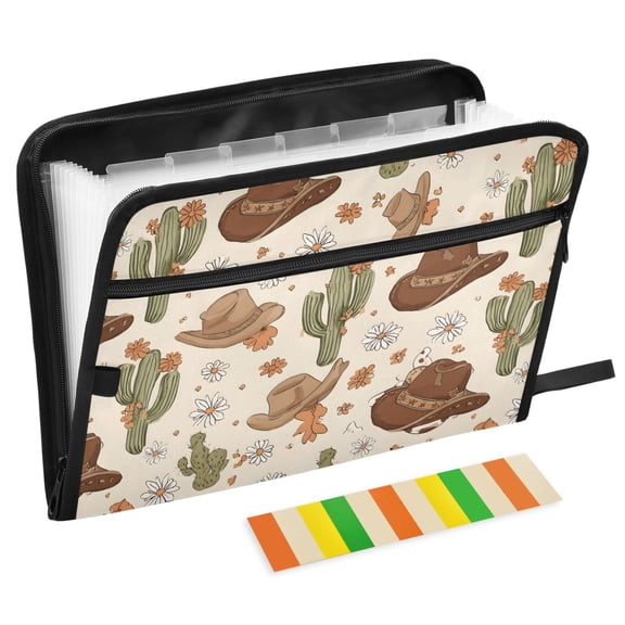 ALAZA Expanding File Folder 13 Pockets Accordion Document Organizer with Zipper A4 Letter Size, Cactus Cowboy Hat