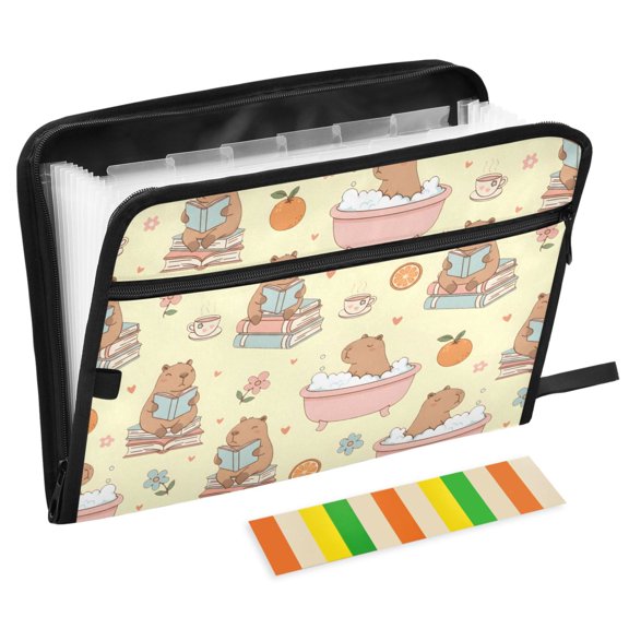 ALAZA Expanding File Folder 13 Pockets Accordion Document Organizer with Zipper A4 Letter Size, Capybara Life
