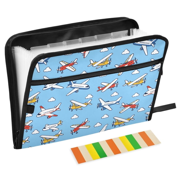 ALAZA Expanding File Folder 13 Pockets Accordion Document Organizer with Zipper A4 Letter Size, Cartoon Airplanes