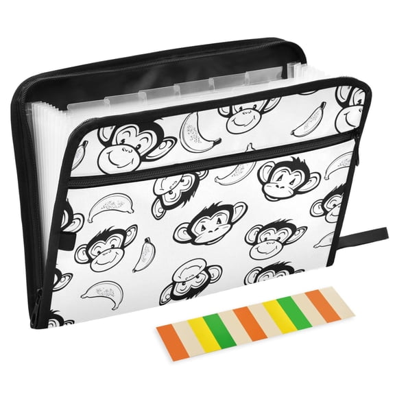 ALAZA Expanding File Folder 13 Pockets Accordion Document Organizer with Zipper A4 Letter Size, Cartoon Monkey Banana-1
