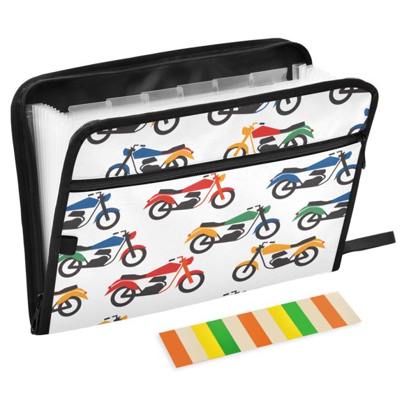 ALAZA Expanding File Folder 13 Pockets Accordion Document Organizer with Zipper A4 Letter Size, Cartoon Motorbikes