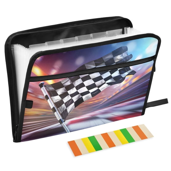 ALAZA Expanding File Folder 13 Pockets Accordion Document Organizer with Zipper A4 Letter Size, Checkered Flag