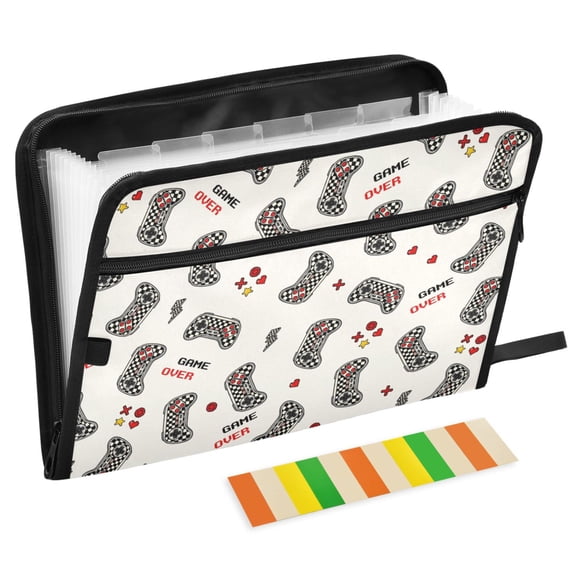 ALAZA Expanding File Folder 13 Pockets Accordion Document Organizer with Zipper A4 Letter Size, Checkered Game Controller