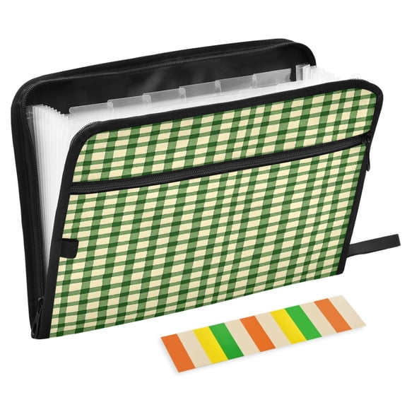 ALAZA Expanding File Folder 13 Pockets Accordion Document Organizer with Zipper A4 Letter Size, Checkered Grid Pattern