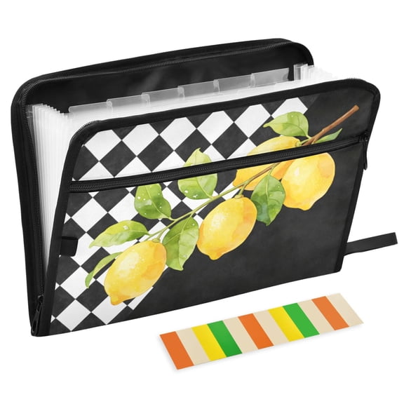 ALAZA Expanding File Folder 13 Pockets Accordion Document Organizer with Zipper A4 Letter Size, Checkered Lemon