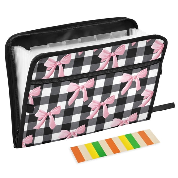 ALAZA Expanding File Folder 13 Pockets Accordion Document Organizer with Zipper A4 Letter Size, Coquette Checkered Bow
