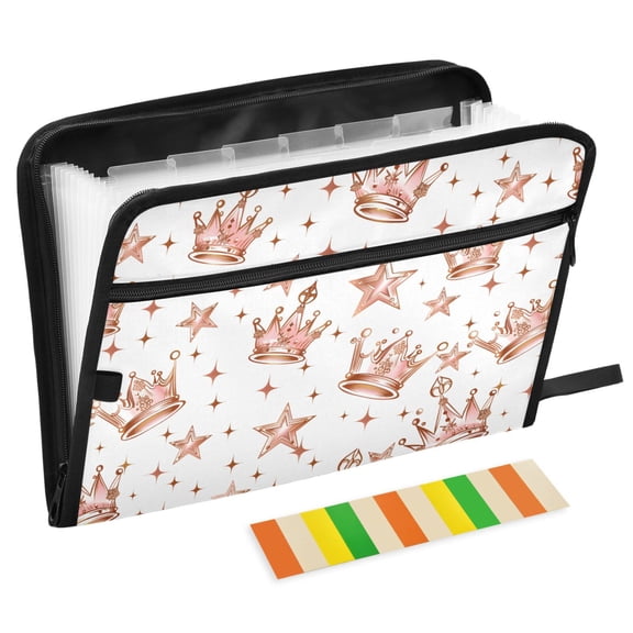 ALAZA Expanding File Folder 13 Pockets Accordion Document Organizer with Zipper A4 Letter Size, Crown Glitter Star