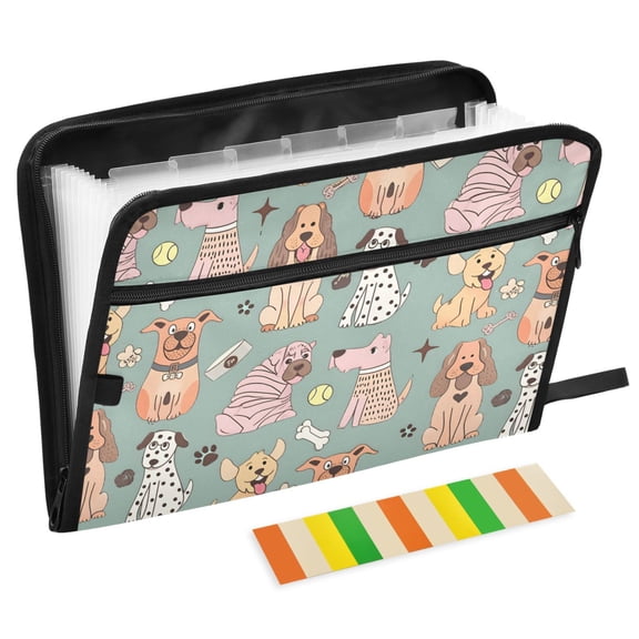 ALAZA Expanding File Folder 13 Pockets Accordion Document Organizer with Zipper A4 Letter Size, Cute Bulldogs Baseballs