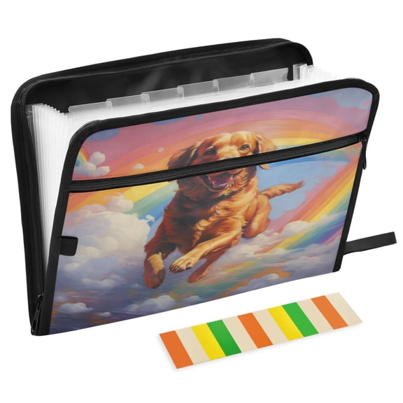 ALAZA Expanding File Folder 13 Pockets Accordion Document Organizer with Zipper A4 Letter Size, Cute Dog in Rainbow