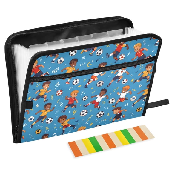 ALAZA Expanding File Folder 13 Pockets Accordion Document Organizer with Zipper A4 Letter Size, Cute Football Player